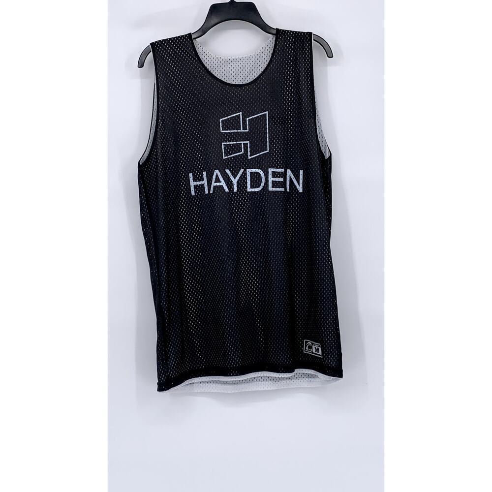 UNBRANDED Men’s Black-White Mesh Scoop-Neck Sleeveless Jersey SZ M